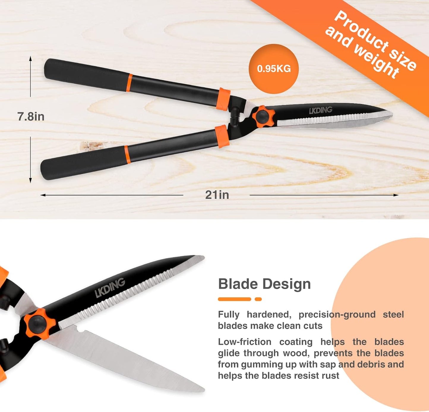 Lightweight Hedge Shears Manual Hedge Clippers for Trimming Borders Topiaries Boxwood and Decorative Grasses, 21 Inch Carbon Steel Bush Cutter