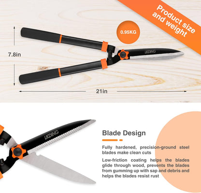 Lightweight Hedge Shears Manual Hedge Clippers for Trimming Borders Topiaries Boxwood and Decorative Grasses, 21 Inch Carbon Steel Bush Cutter