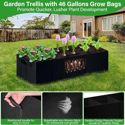 Garden Cucumber Trellis for Climbing Plants Outdoor with Grow Bag, 65x50 Inch Large U-Shaped Cucumber Trellis for Raised Bed, Metal Arch Plant Trellis for Vegetable Grape Pea Bean Vine Squash