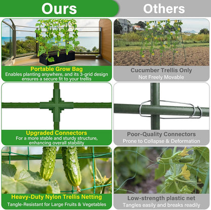 Garden Cucumber Trellis for Climbing Plants Outdoor with Grow Bag, 65x50 Inch Large U-Shaped Cucumber Trellis for Raised Bed, Metal Arch Plant Trellis for Vegetable Grape Pea Bean Vine Squash