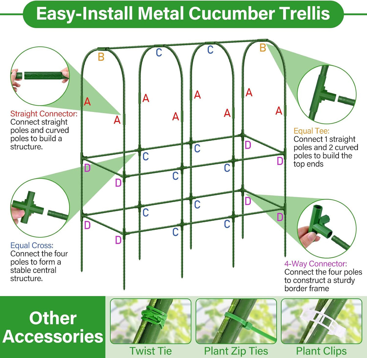 Garden Cucumber Trellis for Climbing Plants Outdoor with Grow Bag, 65x50 Inch Large U-Shaped Cucumber Trellis for Raised Bed, Metal Arch Plant Trellis for Vegetable Grape Pea Bean Vine Squash