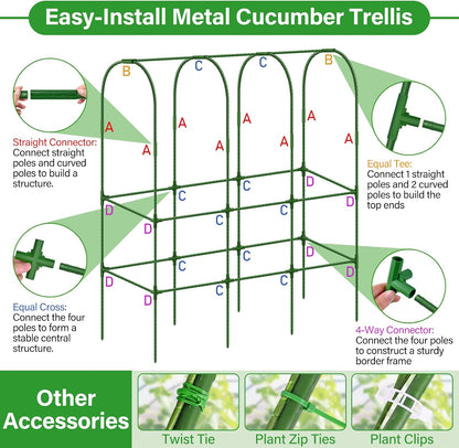 Garden Cucumber Trellis for Climbing Plants Outdoor with Grow Bag, 65x50 Inch Large U-Shaped Cucumber Trellis for Raised Bed, Metal Arch Plant Trellis for Vegetable Grape Pea Bean Vine Squash