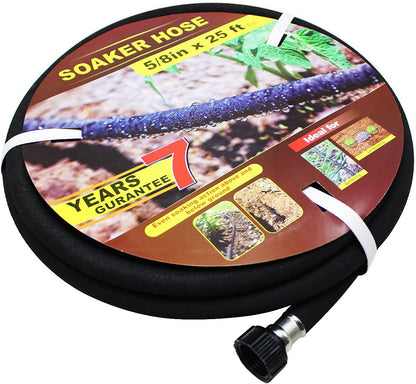 5/8" Soaker Hose 25 ft Round Rubber Garden Soaker Hoses, Heavy Duty Drip Hose for Watering Irrigation, Water Seeper Soaker Hoses for Garden, Lawn and Plants