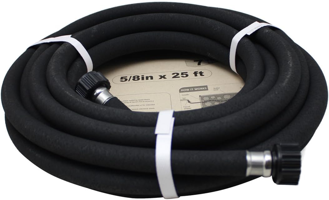 5/8" Soaker Hose 25 ft Round Rubber Garden Soaker Hoses, Heavy Duty Drip Hose for Watering Irrigation, Water Seeper Soaker Hoses for Garden, Lawn and Plants