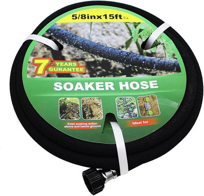 5/8" Soaker Hose 25 ft Round Rubber Garden Soaker Hoses, Heavy Duty Drip Hose for Watering Irrigation, Water Seeper Soaker Hoses for Garden, Lawn and Plants