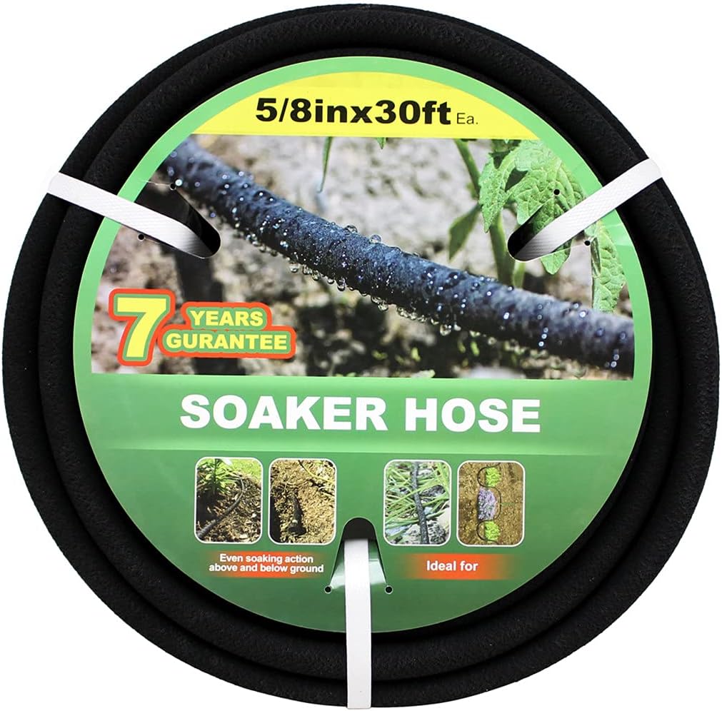 5/8" Soaker Hose 25 ft Round Rubber Garden Soaker Hoses, Heavy Duty Drip Hose for Watering Irrigation, Water Seeper Soaker Hoses for Garden, Lawn and Plants