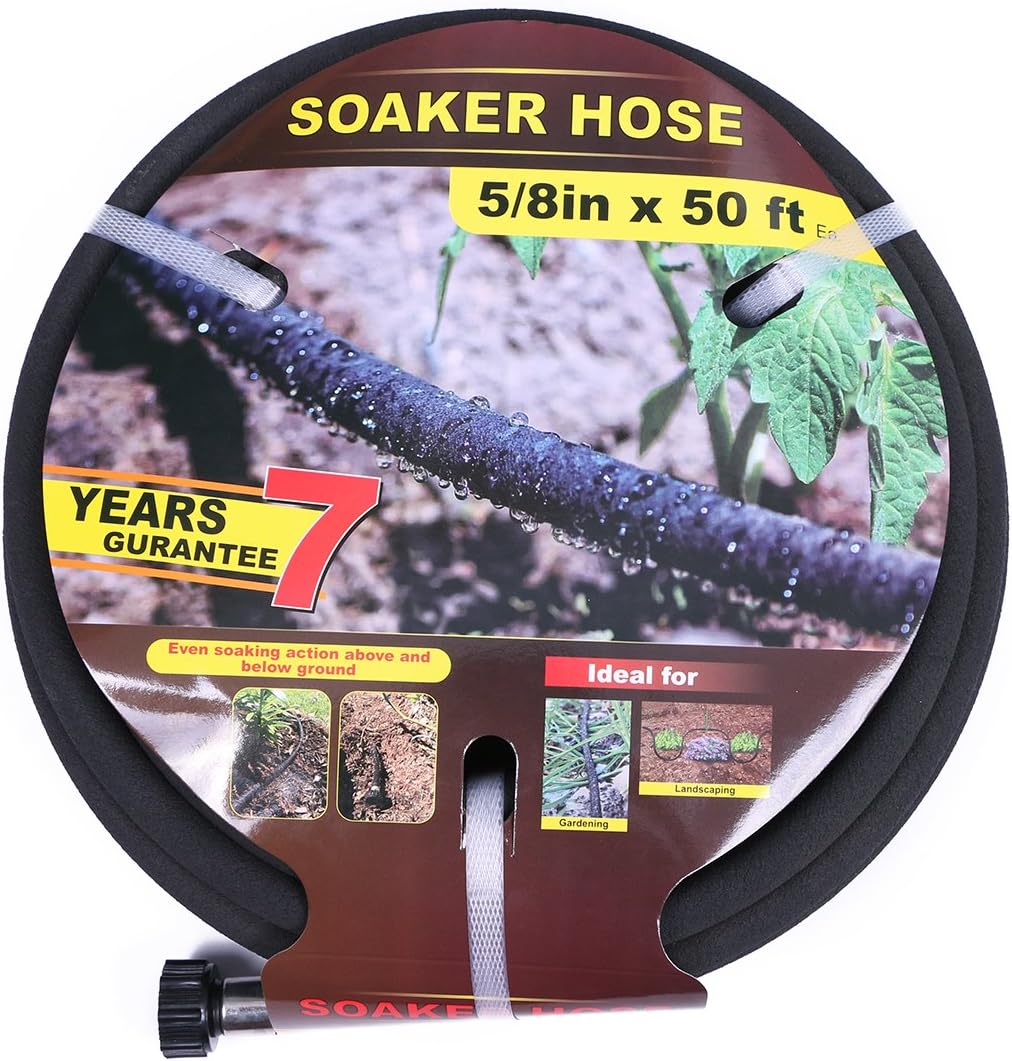 5/8" Soaker Hose 25 ft Round Rubber Garden Soaker Hoses, Heavy Duty Drip Hose for Watering Irrigation, Water Seeper Soaker Hoses for Garden, Lawn and Plants