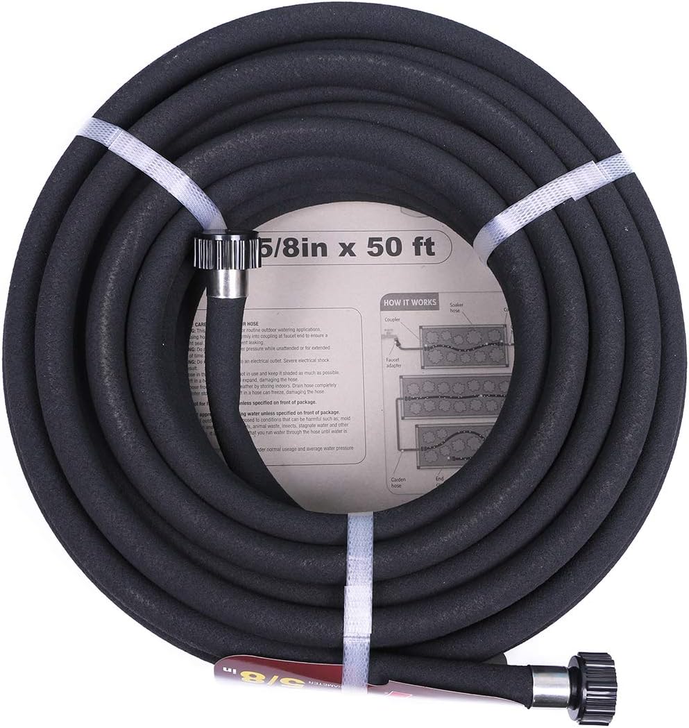 5/8" Soaker Hose 25 ft Round Rubber Garden Soaker Hoses, Heavy Duty Drip Hose for Watering Irrigation, Water Seeper Soaker Hoses for Garden, Lawn and Plants