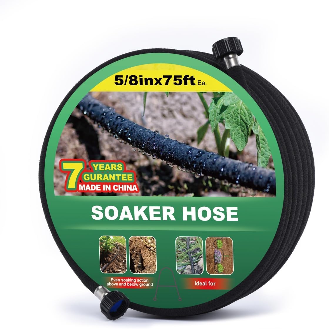 5/8" Soaker Hose 25 ft Round Rubber Garden Soaker Hoses, Heavy Duty Drip Hose for Watering Irrigation, Water Seeper Soaker Hoses for Garden, Lawn and Plants