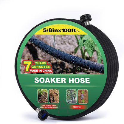 5/8" Soaker Hose 25 ft Round Rubber Garden Soaker Hoses, Heavy Duty Drip Hose for Watering Irrigation, Water Seeper Soaker Hoses for Garden, Lawn and Plants