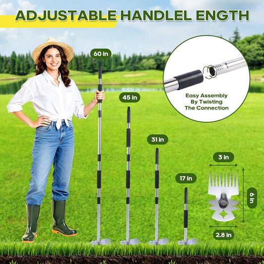 Weeding Tool with Long Handle- 60" Manual Weeder Remover Tool,Garden Tools,Portable Garden Weeder Tool for Vegetable Gardening Backyard Farm Planting & Weeding