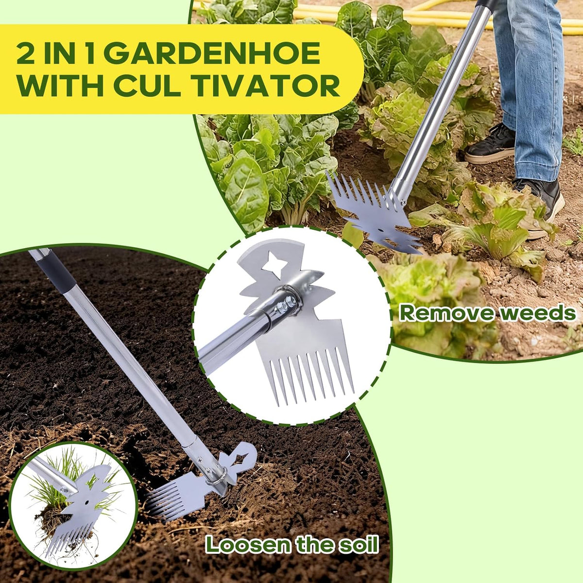 Weeding Tool with Long Handle- 60" Manual Weeder Remover Tool,Garden Tools,Portable Garden Weeder Tool for Vegetable Gardening Backyard Farm Planting & Weeding