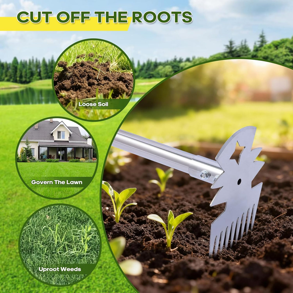 Weeding Tool with Long Handle- 60" Manual Weeder Remover Tool,Garden Tools,Portable Garden Weeder Tool for Vegetable Gardening Backyard Farm Planting & Weeding