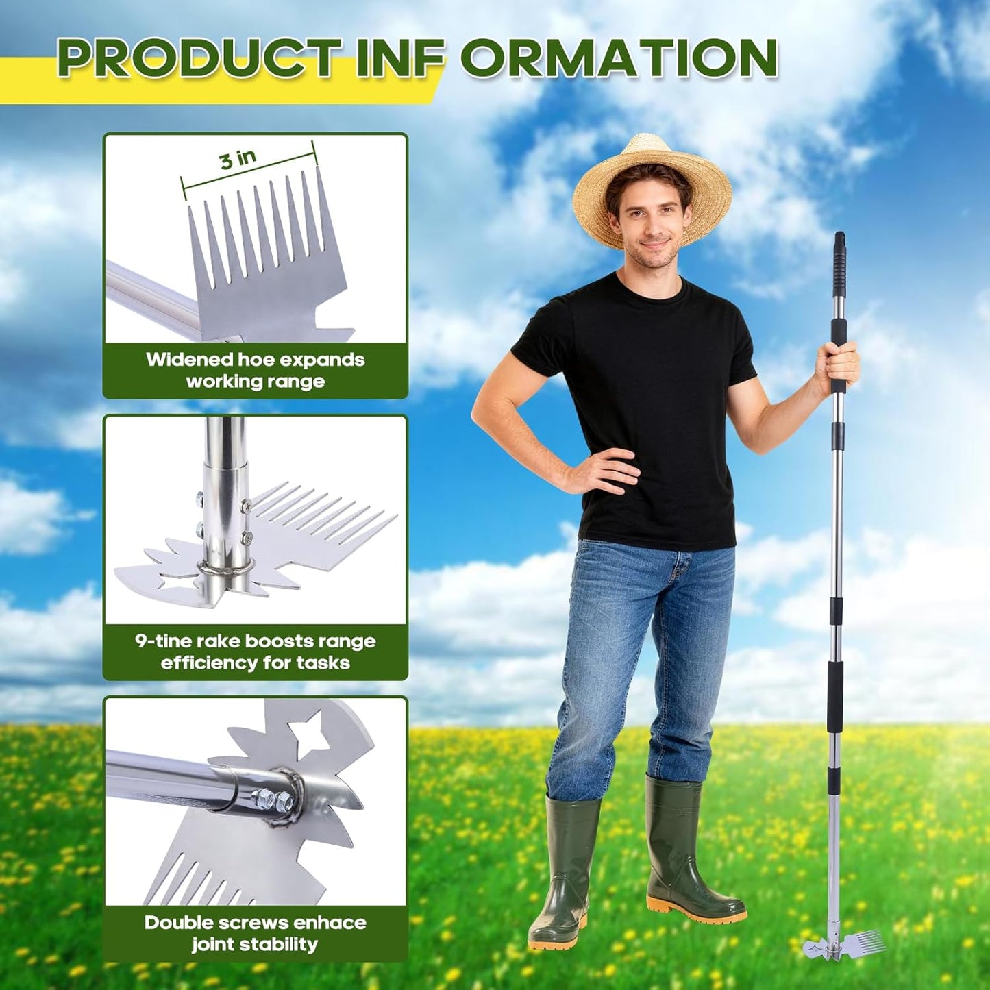 Weeding Tool with Long Handle- 60" Manual Weeder Remover Tool,Garden Tools,Portable Garden Weeder Tool for Vegetable Gardening Backyard Farm Planting & Weeding