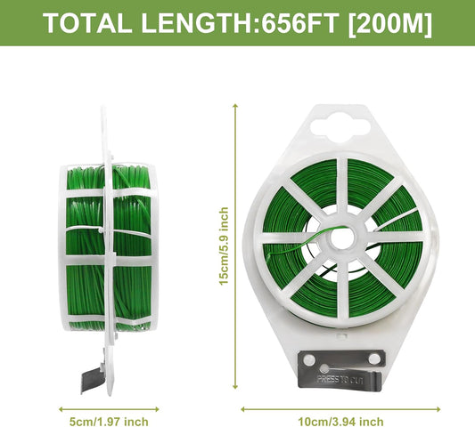 Plant Ties,656FT/200m Green Garden Twist Ties with Cutter for Gardening Plants Growth and Care,Plant Garden Twine Wires for Office Home Cable Organization (656 Feet / 200 Meters(1 Roll))