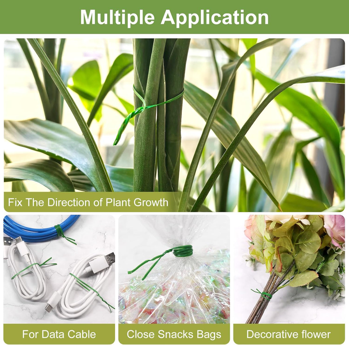 Plant Ties,656FT/200m Green Garden Twist Ties with Cutter for Gardening Plants Growth and Care,Plant Garden Twine Wires for Office Home Cable Organization (656 Feet / 200 Meters(1 Roll))