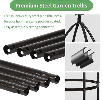 Garden Obelisk Trellis for Climbing Plants Outdoor 6.3 Feet Tall Rose Heavy Duty Metal Trellis Plant Support for Vines Clematis Flowers, Bronze
