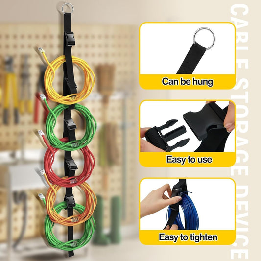 Cord Storage Straps for Garage: 2 Pcs Heavy Duty Wrap It for Extension Cords - Hanging Buckle Strap with 5 Hooks for Vertical Space for Hose - Cable Organizer for Men Shed