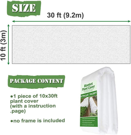 Plant Covers Freeze Protection 10 ft x 30 ft Floating Row Cover 0.9oz/yd² Garden Fabric Plant Cover for Winter Frost/Sun Pest Protection (10FT X 30FT)