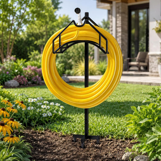 Freestanding Garden Hose Holder, 150 ft, Black