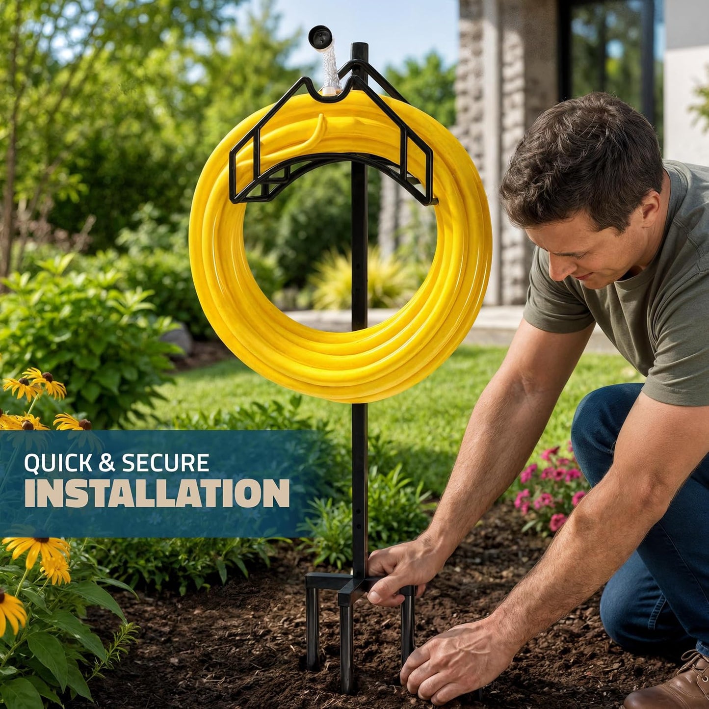 Freestanding Garden Hose Holder, 150 ft, Black