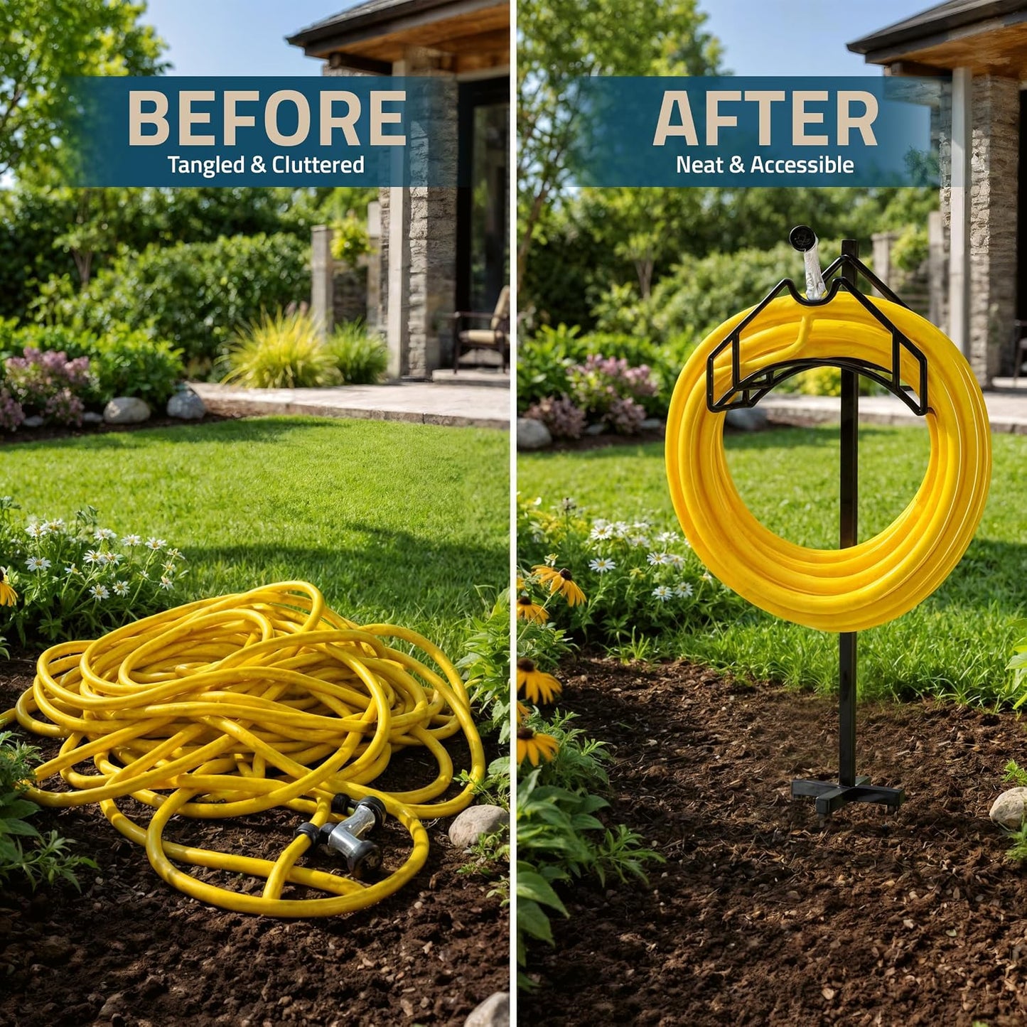 Freestanding Garden Hose Holder, 150 ft, Black