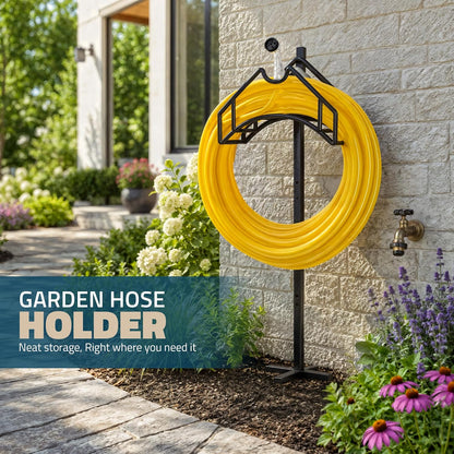 Freestanding Garden Hose Holder, 150 ft, Black