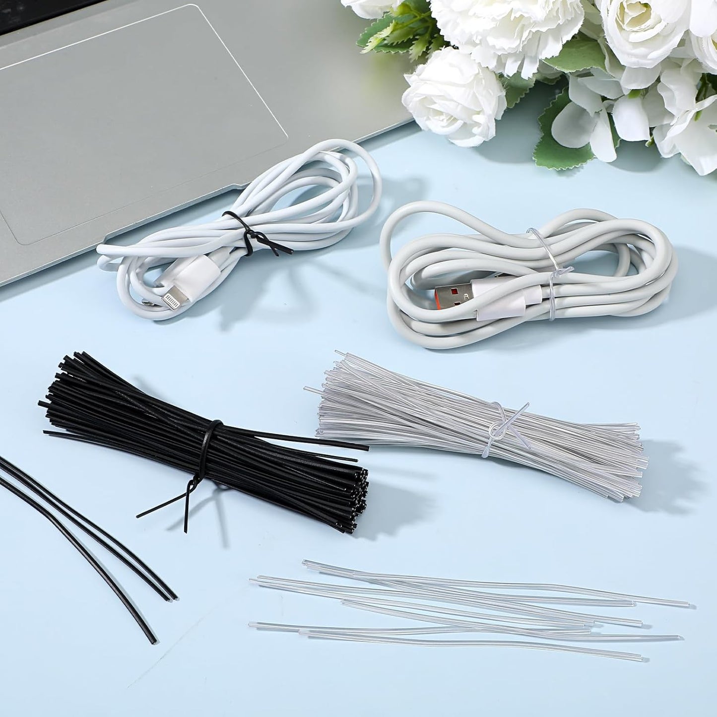 200 Pcs Twist Ties for Plastic Bags 4 inch Bag Tie Twists Reusable Plant Ties for Indoor Plants Metal Bread Tie for Plastic Coffee Bags, Gift Wrapping, Crafts, Plants (Clear and Black)