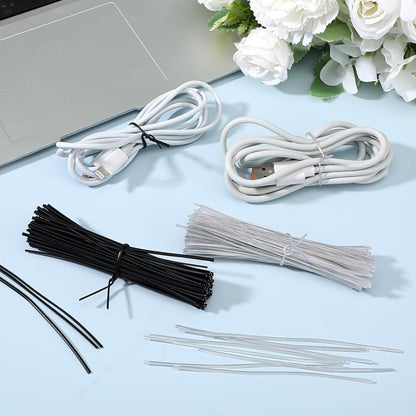 200 Pcs Twist Ties for Plastic Bags 4 inch Bag Tie Twists Reusable Plant Ties for Indoor Plants Metal Bread Tie for Plastic Coffee Bags, Gift Wrapping, Crafts, Plants (Clear and Black)