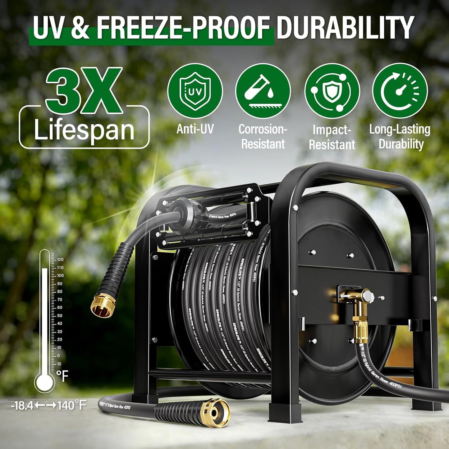 Retractable Hose Reel with 1/2'' x 100FT Water Pipe, 1200 PSI