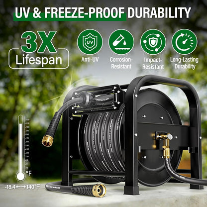 Retractable Hose Reel with 1/2'' x 100FT Water Pipe, 1200 PSI