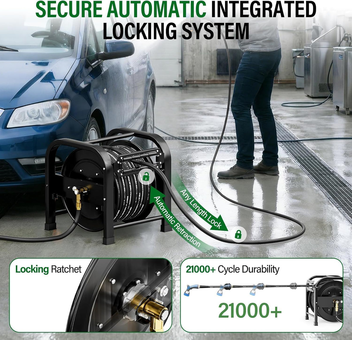 Retractable Hose Reel with 1/2'' x 100FT Water Pipe, 1200 PSI