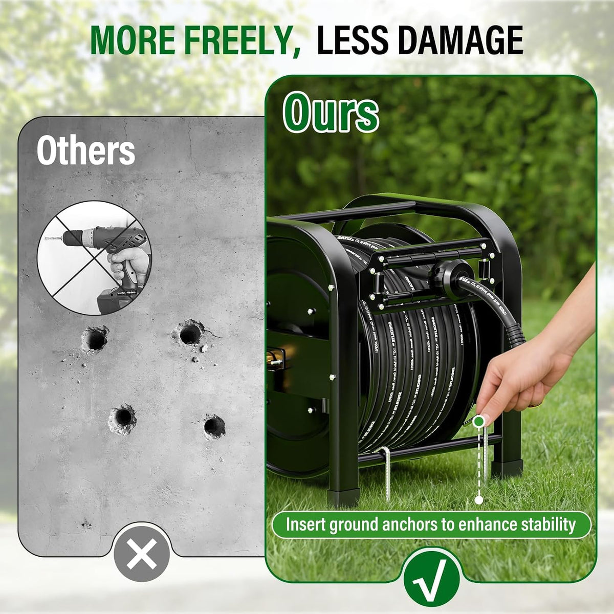 Retractable Hose Reel with 1/2'' x 100FT Water Pipe, 1200 PSI
