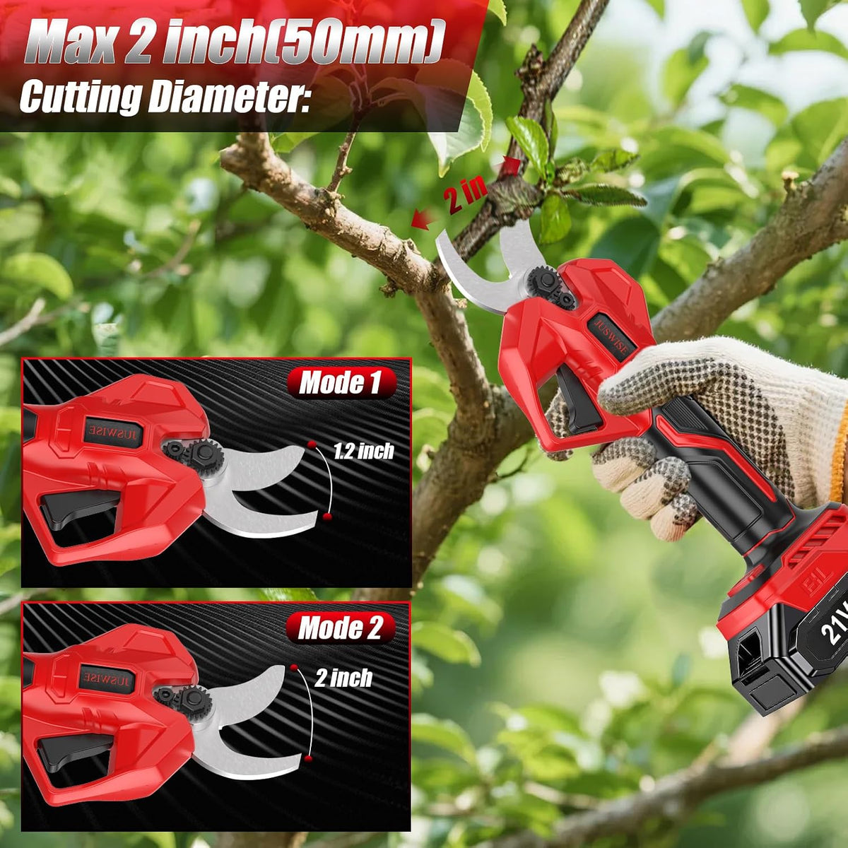 Electric Pruning Shears for Gardening 2.0"(50mm) Cutting Diameter