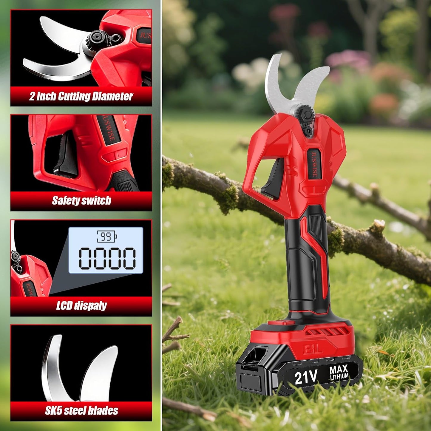 Electric Pruning Shears for Gardening 2.0"(50mm) Cutting Diameter