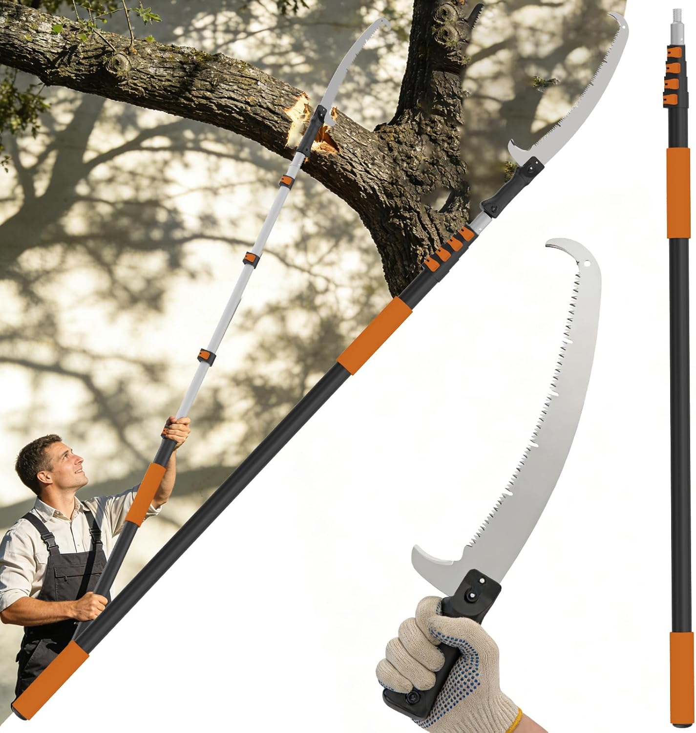 26FT Reach Pole Saws for Tree Trimming, Pole Saw with 5-20FT Telescoping Extension Pole, Pruning Saw with 24" 3X Detachable Saw, Non-Slip Handle, Tree Trimmer for Garden Yard Palms Shrubs