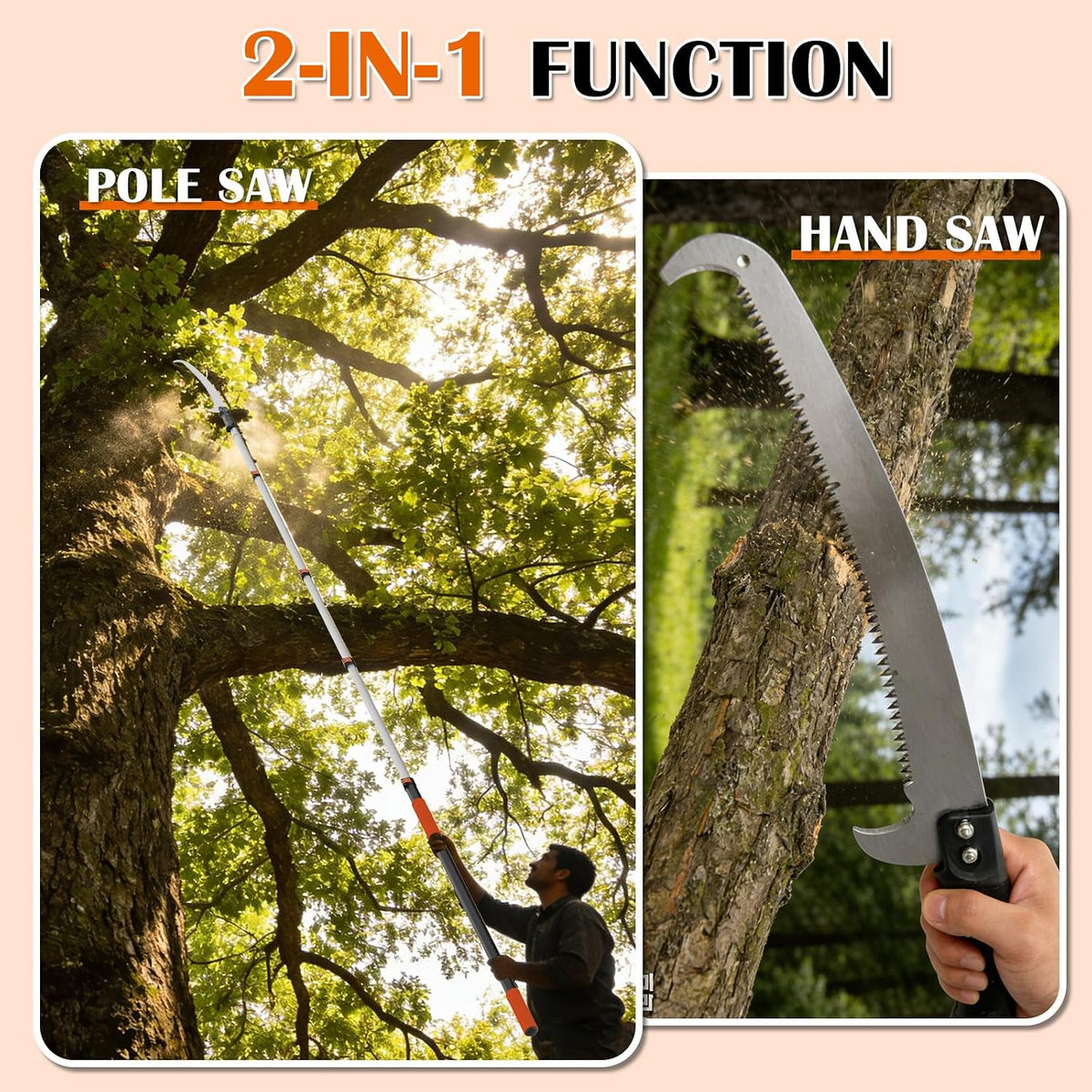 26FT Reach Pole Saws for Tree Trimming, Pole Saw with 5-20FT Telescoping Extension Pole, Pruning Saw with 24" 3X Detachable Saw, Non-Slip Handle, Tree Trimmer for Garden Yard Palms Shrubs