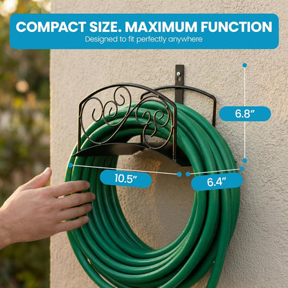 Metal Wall-Mount Classic Swirl Hose Holder Heavy-Duty Outdoor Hanger and Water Hose Organizer with Sturdy Reel Hooks & Screws for Yard Lawn Garden Patio Landscaping and Home Use, Bronze