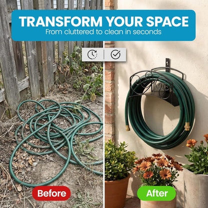 Metal Wall-Mount Classic Swirl Hose Holder Heavy-Duty Outdoor Hanger and Water Hose Organizer with Sturdy Reel Hooks & Screws for Yard Lawn Garden Patio Landscaping and Home Use, Bronze