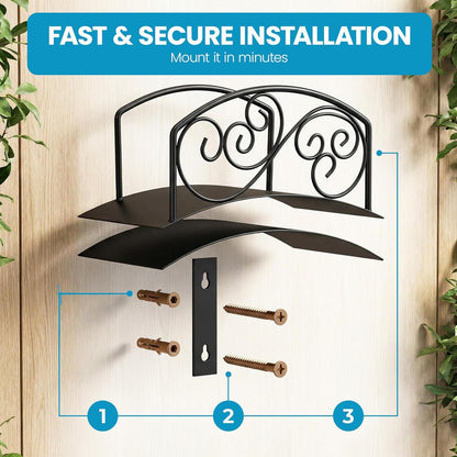 Metal Wall-Mount Classic Swirl Hose Holder Heavy-Duty Outdoor Hanger and Water Hose Organizer with Sturdy Reel Hooks & Screws for Yard Lawn Garden Patio Landscaping and Home Use, Bronze