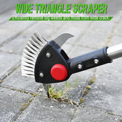 Crack Weeder Long Handle 3-in-1 Adjustable Crevice Cleaning Tool with Stainless Steel Weed Brush with 2 Scrapers Weed Puller Tool for Driveway, Patio Sidewalk to Remove Moss Weeds Dirt