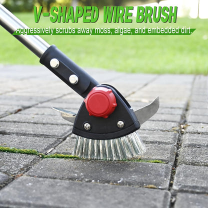 Crack Weeder Long Handle 3-in-1 Adjustable Crevice Cleaning Tool with Stainless Steel Weed Brush with 2 Scrapers Weed Puller Tool for Driveway, Patio Sidewalk to Remove Moss Weeds Dirt