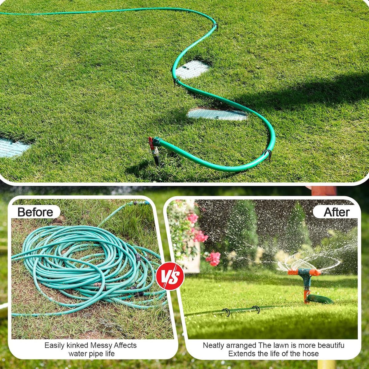 4 Pcs Garden Hose Guide Spike 14 Inch Heavy Duty Metal Hose Support Spike Iron Decorative Garden Stakes Protector to Keeps Flower Beds Plant Yard Lawn