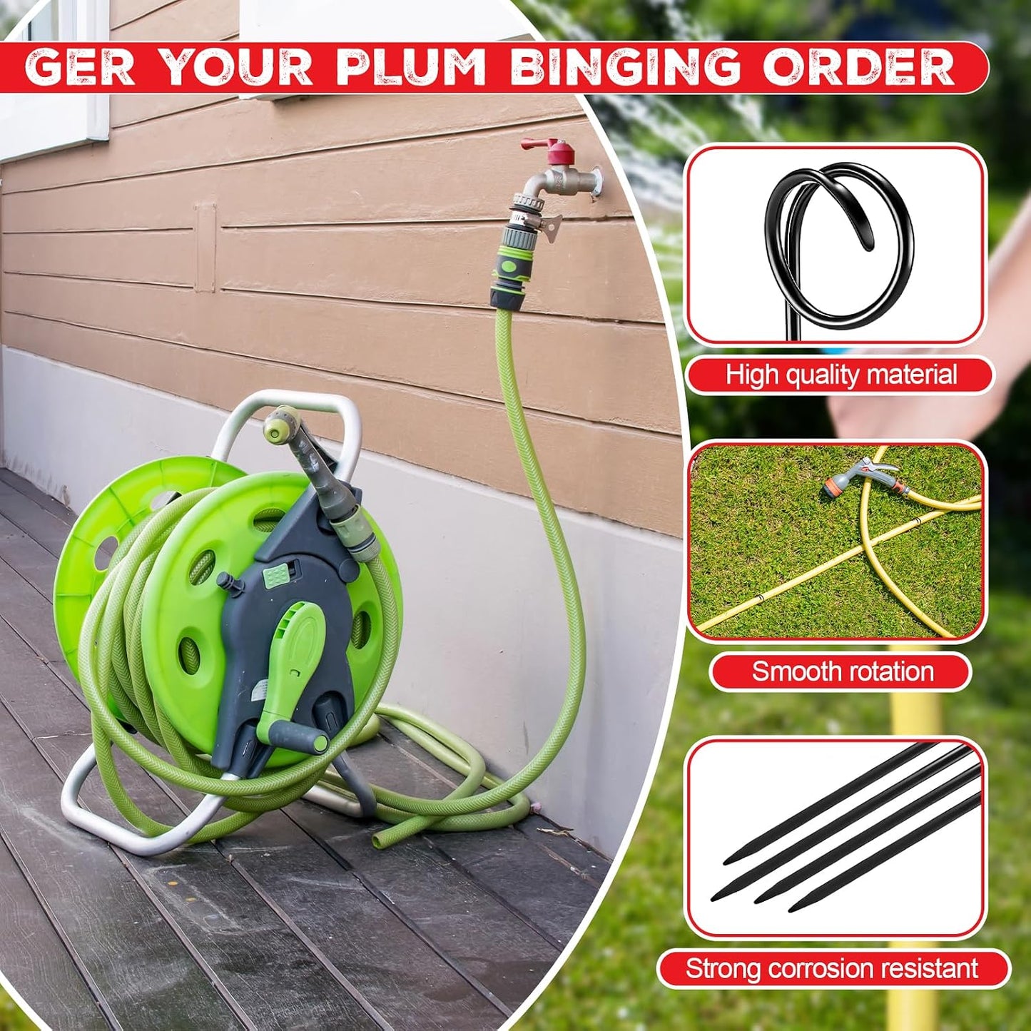 4 Pcs Garden Hose Guide Spike 14 Inch Heavy Duty Metal Hose Support Spike Iron Decorative Garden Stakes Protector to Keeps Flower Beds Plant Yard Lawn