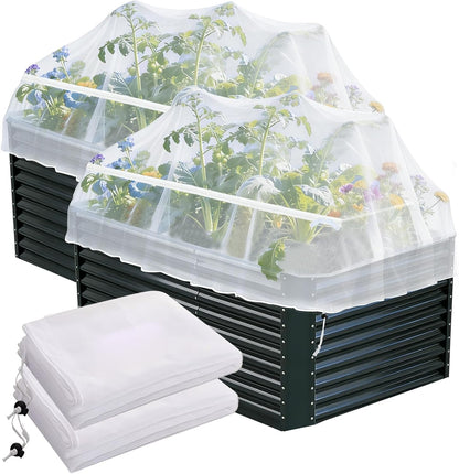 2 Pack Garden Netting for Raised Beds, Fine Mesh Bird Netting Barrier Screen with Zipper Drawstring Garden Bed Plant Cover for Protect Vegetable Fruits Crop from Animals Pest Insect, 2.3×2.3×2Ft