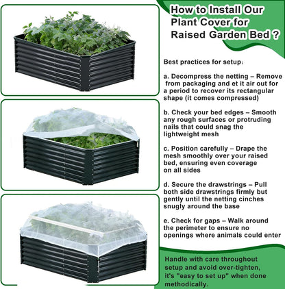 2 Pack Garden Netting for Raised Beds, Fine Mesh Bird Netting Barrier Screen with Zipper Drawstring Garden Bed Plant Cover for Protect Vegetable Fruits Crop from Animals Pest Insect, 2.3×2.3×2Ft