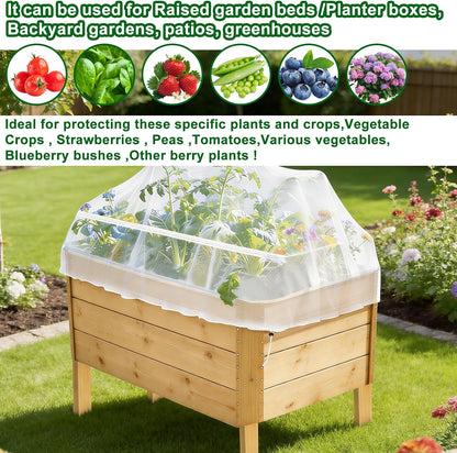 2 Pack Garden Netting for Raised Beds, Fine Mesh Bird Netting Barrier Screen with Zipper Drawstring Garden Bed Plant Cover for Protect Vegetable Fruits Crop from Animals Pest Insect, 2.3×2.3×2Ft