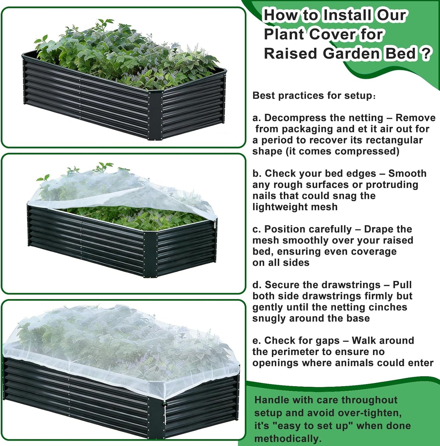 2 Pack Garden Netting for Raised Beds, Fine Mesh Bird Netting Barrier Screen with Zipper Drawstring Garden Bed Plant Cover for Protect Vegetable Fruits Crop from Animals Pest Insect, 2.3×2.3×2Ft