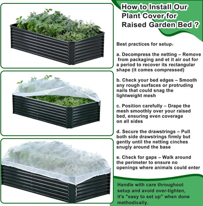 2 Pack Garden Netting for Raised Beds, Fine Mesh Bird Netting Barrier Screen with Zipper Drawstring Garden Bed Plant Cover for Protect Vegetable Fruits Crop from Animals Pest Insect, 2.3×2.3×2Ft