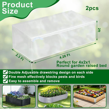 2 Pack Garden Netting for Raised Beds, Fine Mesh Bird Netting Barrier Screen with Zipper Drawstring Garden Bed Plant Cover for Protect Vegetable Fruits Crop from Animals Pest Insect, 2.3×2.3×2Ft